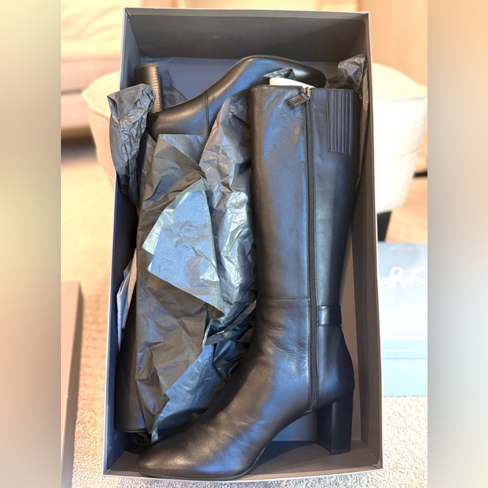 Aquatalia Luxury Italian Leather Knee High Boots Black Rare Size 12 $695 Retail - Picture 2 of 5